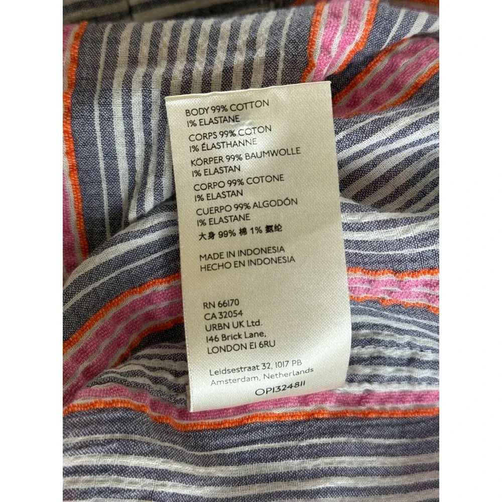 Anthropologie Maeve Stripe Popover Top Short Sleeve Pink Blue 1X Pockets - Picture 6 of 6